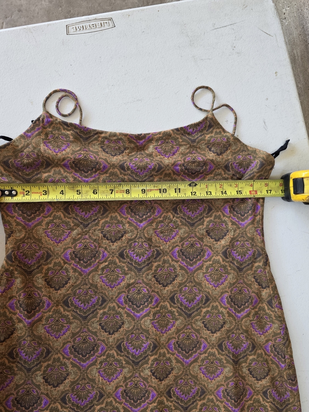 VTG 90s Q&A Collection Mesh Paisley Cami Dress Lettuce Trim Brown Purple XXL - Picture 5 of 8